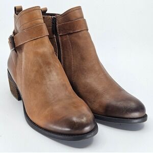 Vince Camuto Beamer Women Brown Leather Buckle Zip Ankle Boots Sz 10 Rustic Boho